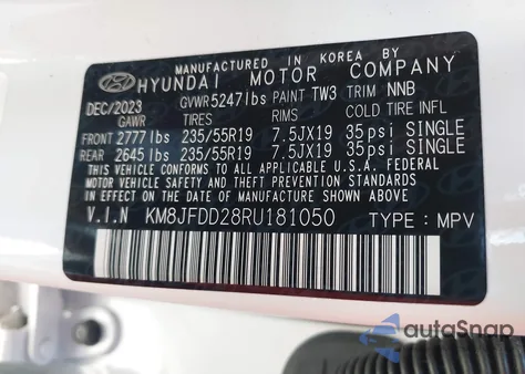 2024 Hyundai Tucson Plug-In Hybrid Limited from USA, damaged, VIN KM8JFDD28RU181050